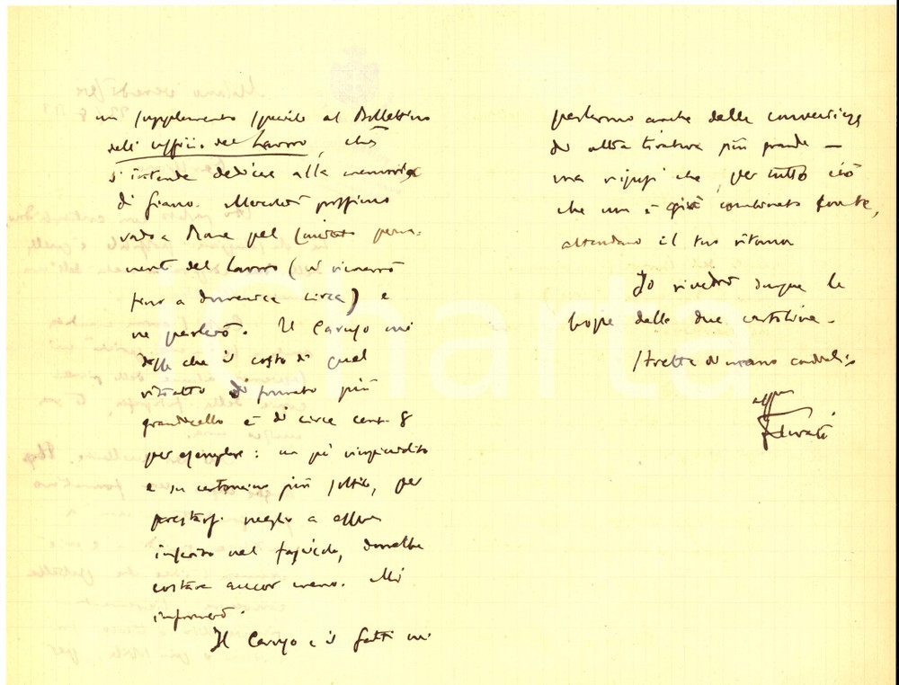 1913 MILANO Filippo TURATI e le onoranze per Giovanni MONTEMARTINI *AUTOGRAFO Lettera interamente autografa di Filippo Turati, relativa alla commemorazione di Giovanni Montemartini, in occasione della quale aveva gi&agrave; scritto un'epigrafe. Turati si occupa della veste editoriale, con cartolina, ritratto e testo.Indirizzata all'avv. Brunetto Griziotti.Timbro sulla busta dello studio Turati. Carta intestata della Camera dei Deputati.CONDIZIONI: FAIR (piegature d'epoca)PAGINE: 4 (3 facciate scritte)FORMATO: 21x13 cm     originale e autentica 1