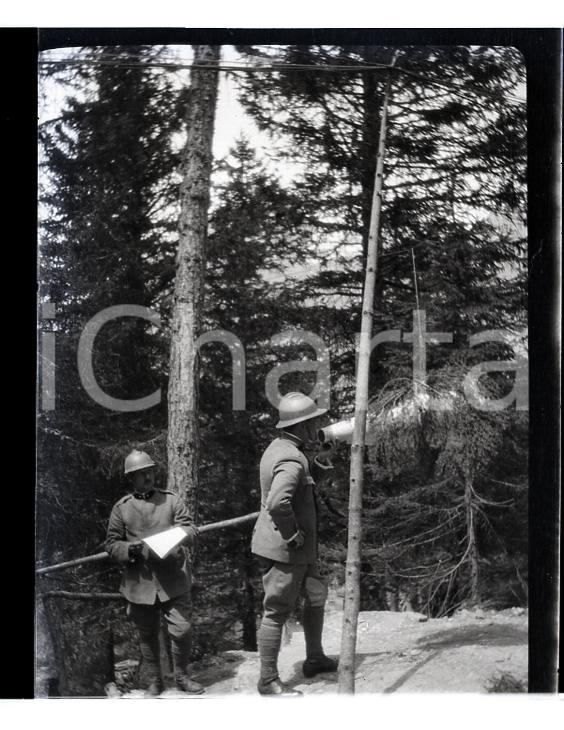 6X4cm NEGATIVO ORIGINALE * 1915ca WW1 ESERCITO ITALIANO Osservatorio sui monti
