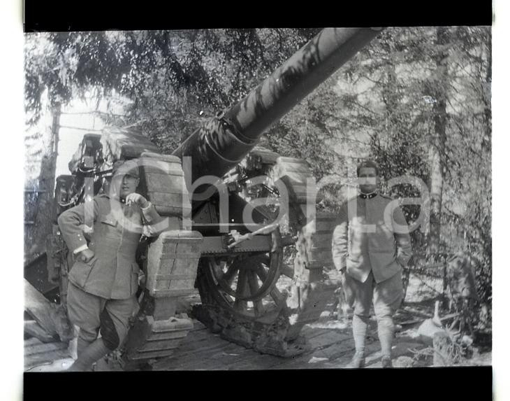 6X4cm NEGATIVO ORIGINALE * 1915 WW1 ESERCITO ITALIANO Militari posano con obice