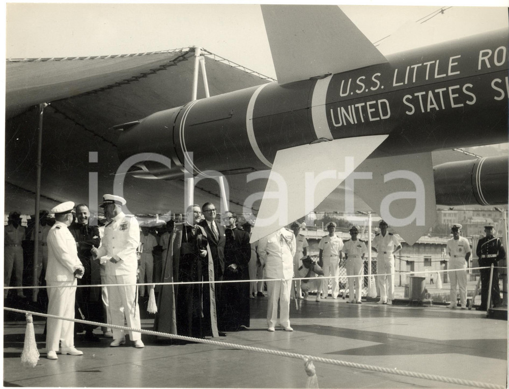 1970 ca GENOVA Card. Giuseppe SIRI visita nave USA in porto - Foto 24x18
