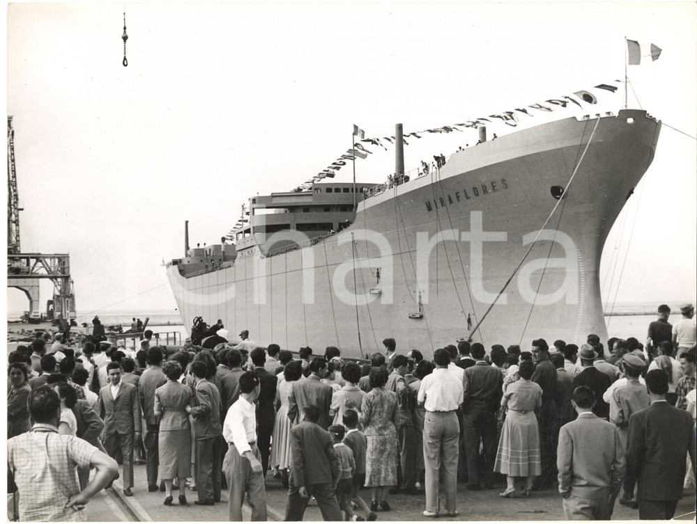 1955 GENOVA SESTRI PONENTE Varo della petroliera MIRAFLORES - Foto 24x18 cm