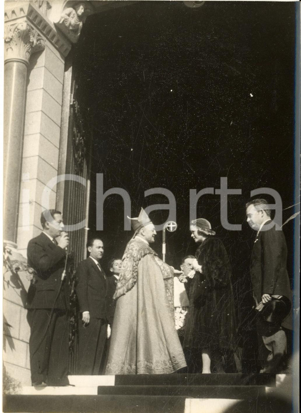 1958 MONACO Principi Ranieri e Grace con il vescovo Gilles BARTHE al Te Deum