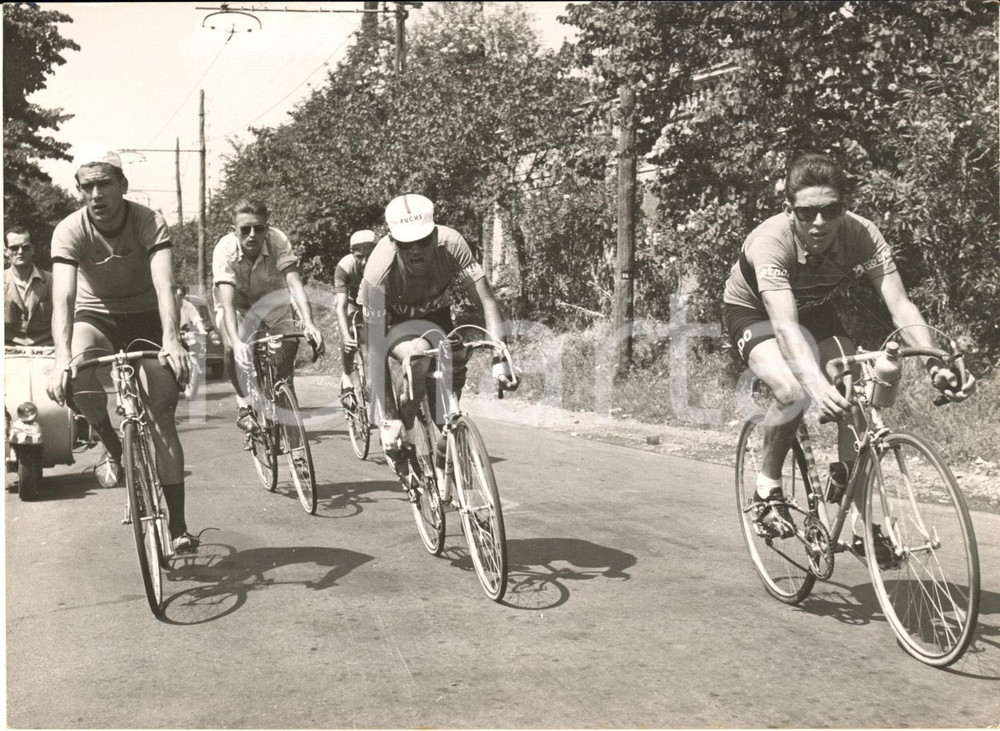 1955 CICLISMO FRASCATI MOSER Aldo MOSER e Fiorenzo MAGNI in allenamento *Foto Fotografia d'epoca con didascalia coeva. CONDIZIONI: G (ma lieve sovraimpressione)FORMATO: 18x13 cm      originale e autentica 1