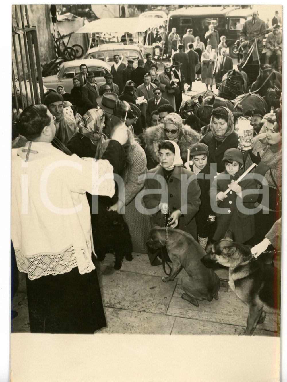 1959 ROMA Chiesa di SANT'ANTONIO ABATE - Benedizione degli animali - Foto 13x18 Fotografia d'epoca con didascalia coeva al verso. CONDIZIONI: GFORMATO: 13x18 cm     originale e autentica 1