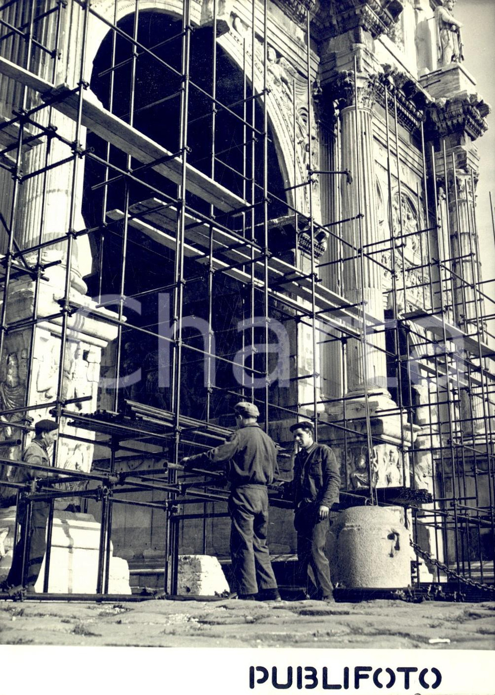 1955 ROMA Lavori di restauro all'Arco di Costantino - Fotografia 13x18 cm
