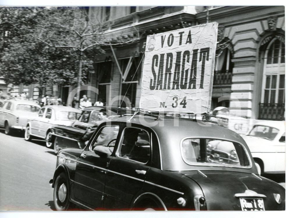 1958 ROMA Propaganda elettorale - FIAT 1100 con cartellone "Vota SARAGAT" *Foto