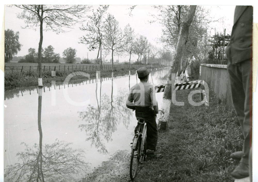 1956 ROMA Bambino in bicicletta sulla via SALARIA allagata *Foto 18x13 cm