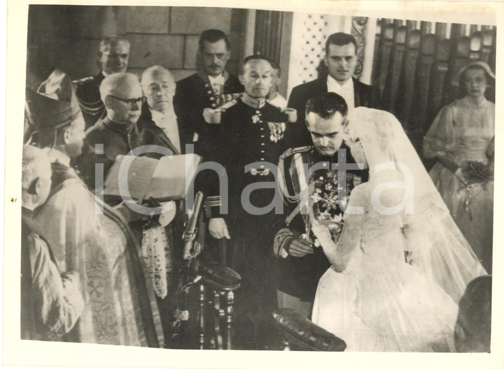1956 MONACO Nozze Principe Ranieri e Grace Kelly - Scambio delle fedi *Foto