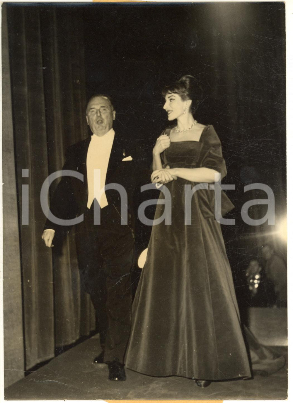 1958 PARIS OPERA Maria CALLAS con l'ambasciatore Leonardo VITETTI *Foto 13x18