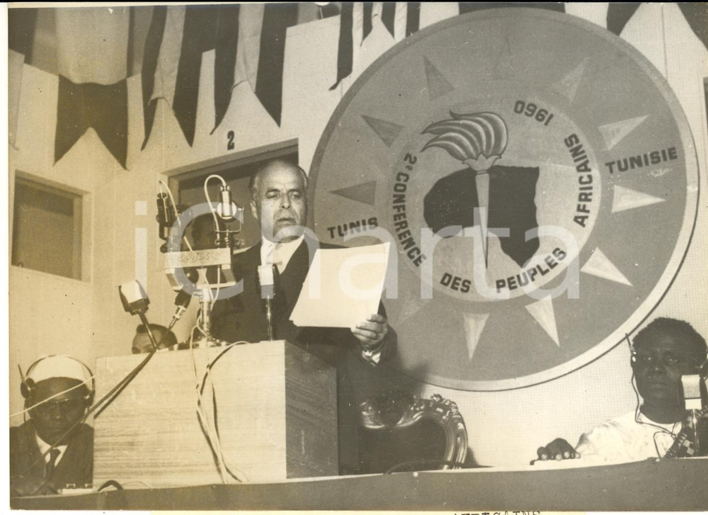 1960 TUNIS Habib BOURGHIBA ouvre la 2ème Conférence des Peuples Africains *Photo