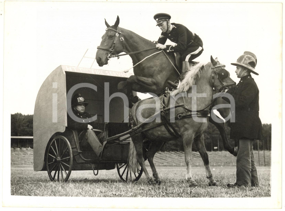 1956 ALDERSHOT REHEARSAL JUMPING RIDE Alan OLIVER jumping horse over fire engine
