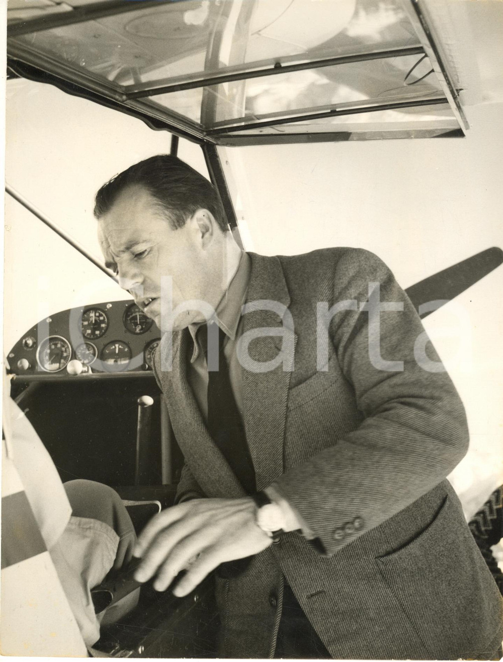 1955 RIEDERALP (CH) Hermann GEIGER sul suo PIPER per il soccorso alpino *Foto