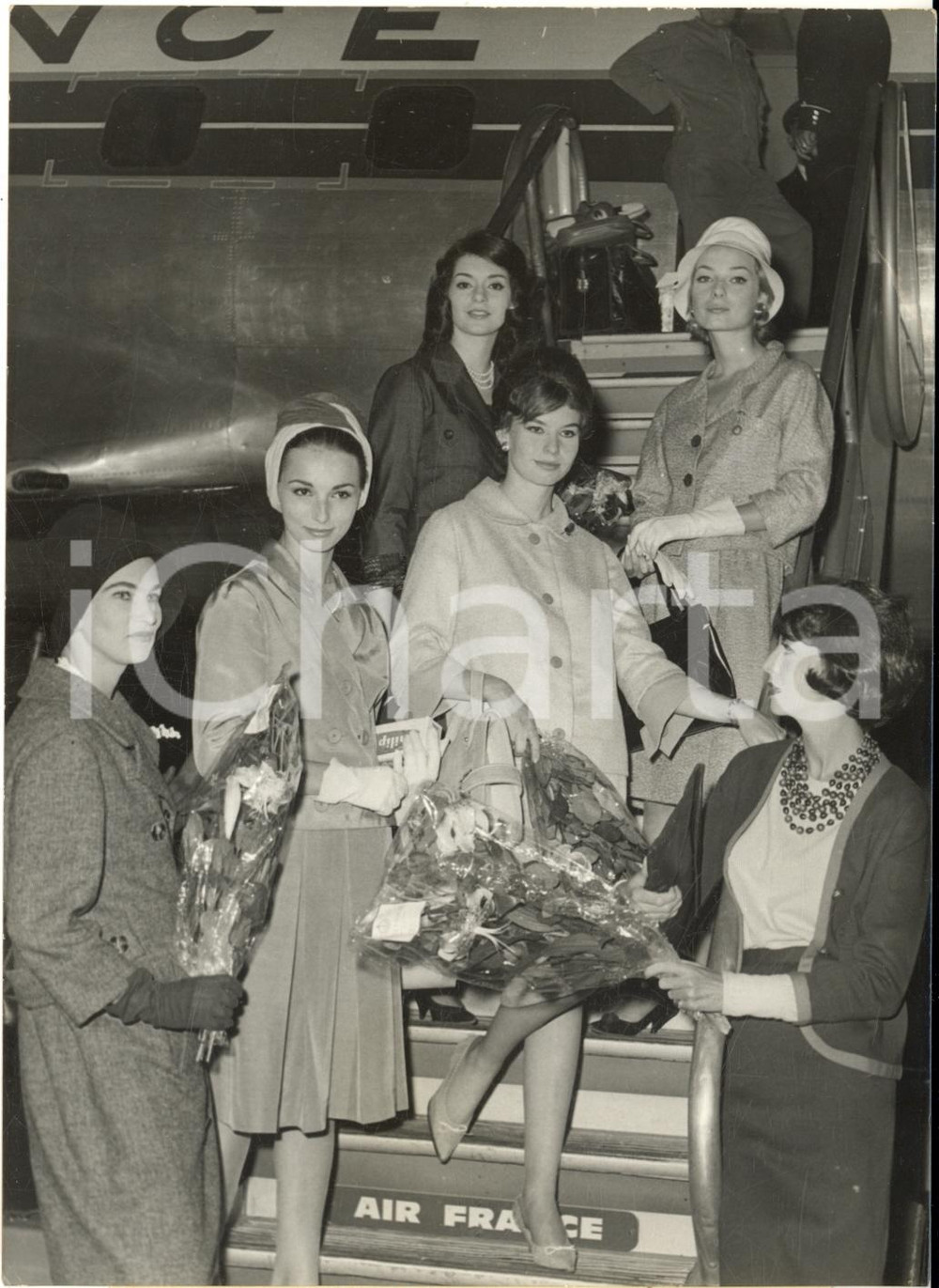 1960 PARIS BOURGET Arrivo di modelle brasiliane su volo AIR FRANCE Foto 13x18 cm