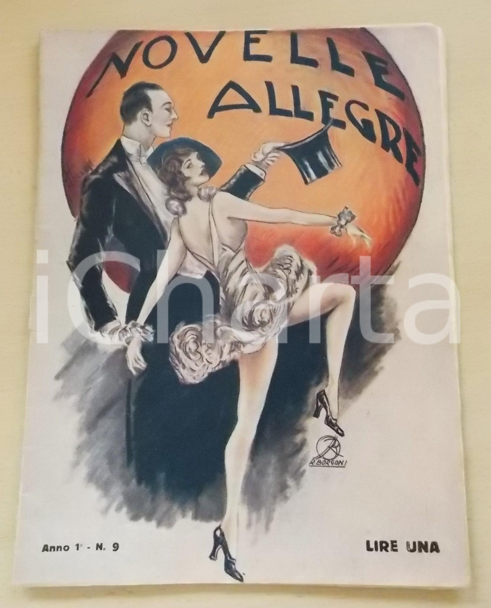 1932 NOVELLE ALLEGRE Buffoneria - La corda dell'impiccato *Rivista anno I nÂ° 9 Pubblicazione d'epoca, dal titolo "Novelle allegre - Settimanale di arte e letteratura amena".Illustrazioni b/n all'interno e copertina illustrata a colori da R. Borgoni. PAGINE: 18CONDIZIONI: FAIR (distacco del fascicolo dalla copertina, che presenta una piccola abrasione)FORMATO: 22x29 cm     originale e autentica 1