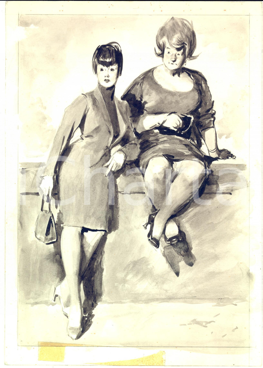 1967 Alfonso ARTIOLI "Passeggiatrici" - Tavola originale per "Lo sgambetto" Tavola originale su carta, opera del celebre illustratore Alfonso Artioli, realizzata per "Lo sgambetto" di Alberto Moravia e pubblicata sulla rivista "L'illustrazione del medico" n&deg; 224 del 1967.Unito l'estratto della rivista contenente il racconto con la tavola.FORMATO: 20x29 cm CONDIZIONI: FAIR (residuo di adesivo al margine inferiore; abrasioni al margine sinistro e lievi fioriture)    originale e autentica 1