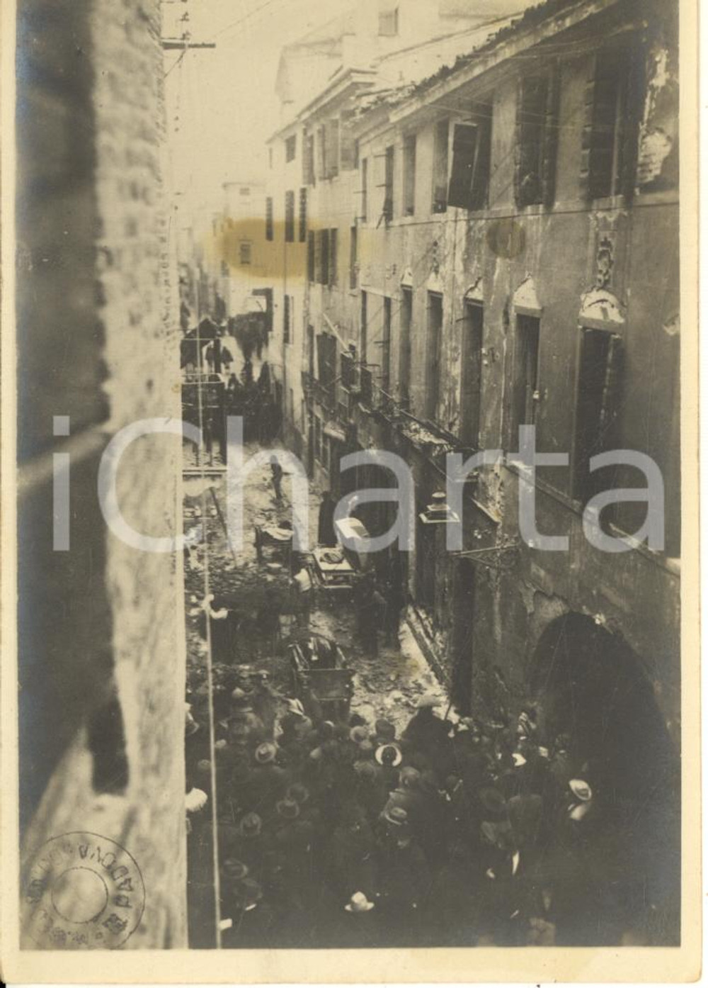 1918 WW1 PADOVA Bombardamenti austriaci - Via Santa Lucia - Foto ANIMATA 9x13