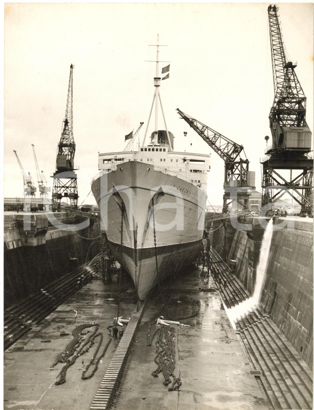 1957 SOUTHAMPTON Cunard Liner CARONIA during her annual overhaul *Photo 15x20