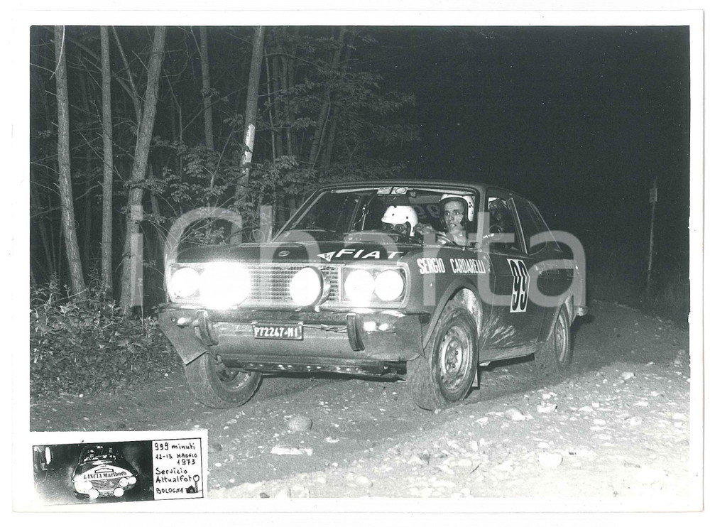 Fotografia d epoca originale 1973 RALLY Gara 999 MINUTI Fiat 128 CoupÃ© n.99  Sergio CARDARELLI Foto 17x12 1