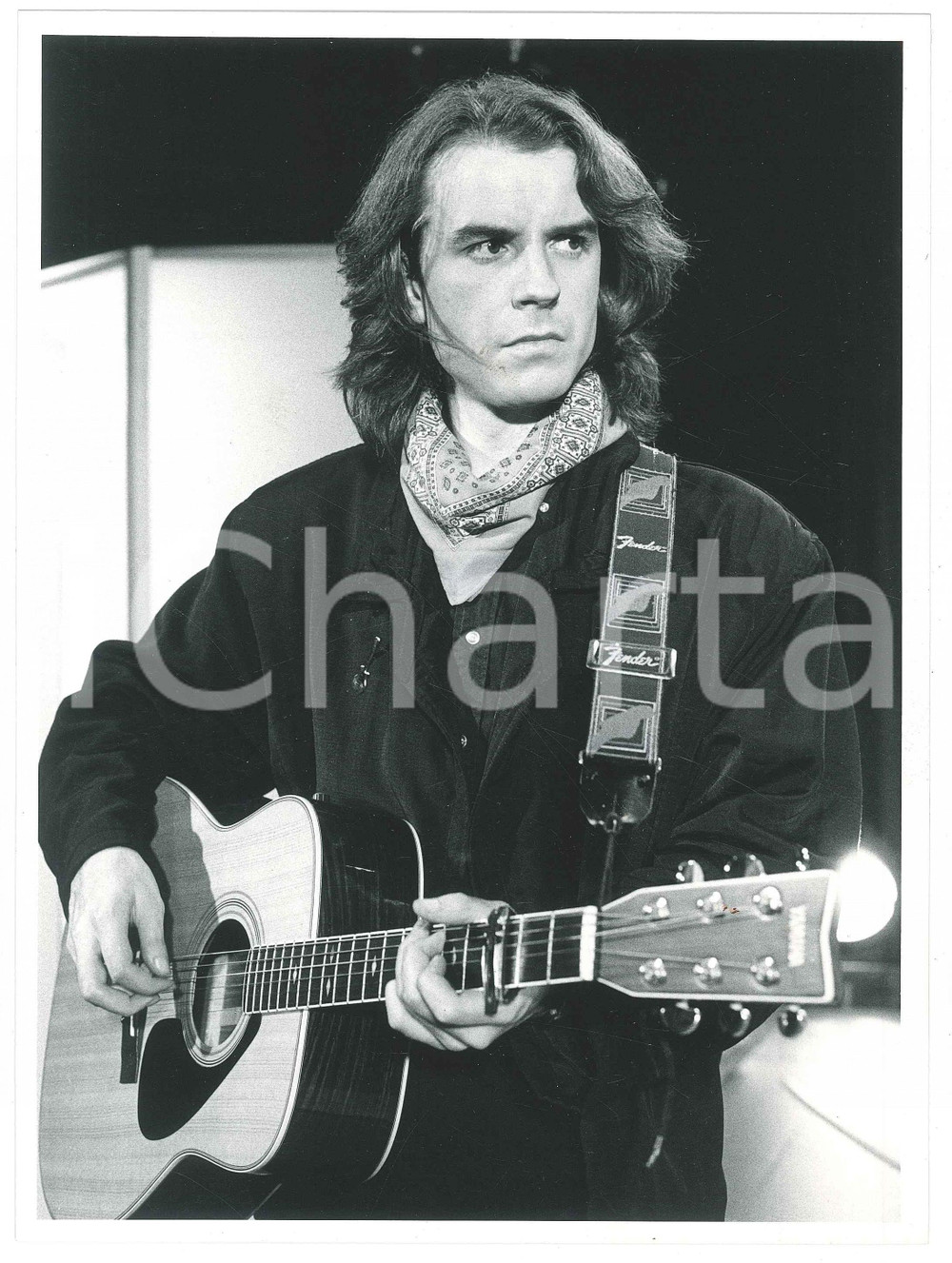 Fotografia d epoca originale 1980 ca MUSICA ITALIA Mario CASTELNUOVO Ritratto del cantante con chitarra Foto 1