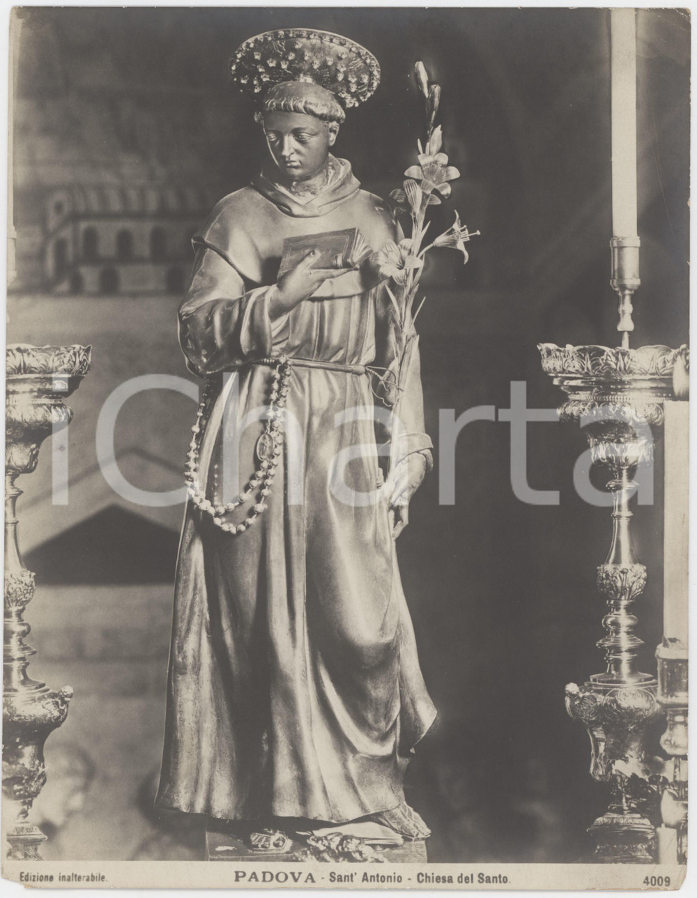 Fotografia d epoca originale 1910 ca PADOVA Basilica di Sant Antonio  Statua del Santo  Foto seriale 19x24 1