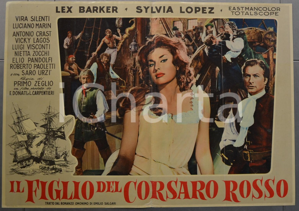 Materiale cinematografico d’epoca 1959 IL FIGLIO DEL CORSARO ROSSO Emilio SALGARI Lex BARKER Fotobusta 66x46 1