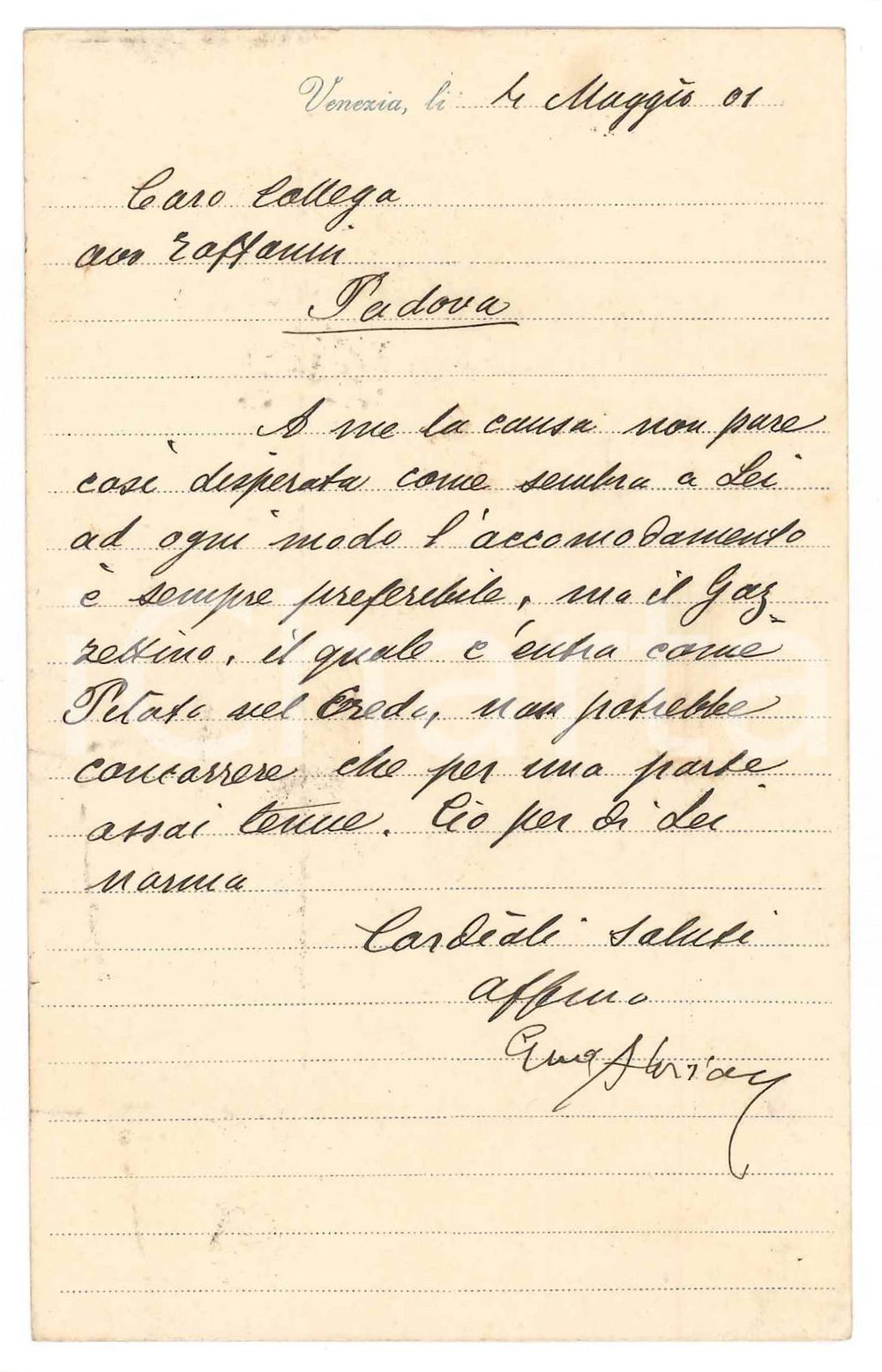 Autografo originale 1900 VENEZIA Calle Avvocati  Avv. Eugenio FLORIAN  Cartolina postale AUTOGRAFA 1