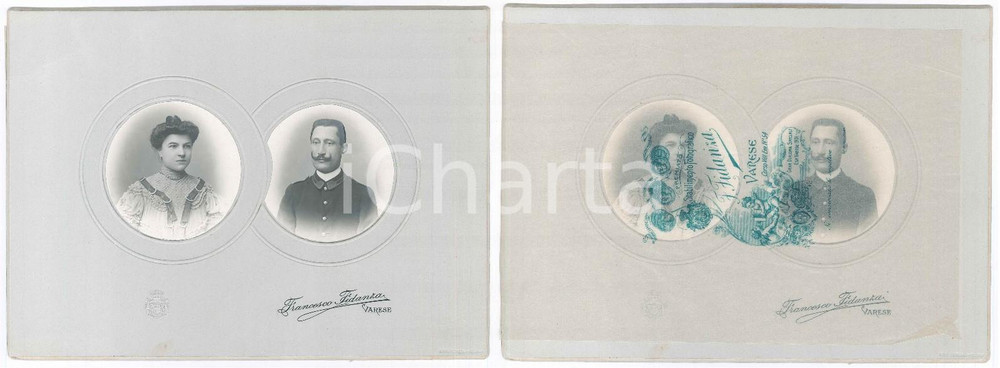 Fotografia d epoca originale 1906 VARESE Famiglia POGGIO  Coppia di sposi Foto Francesco FIDANZA 24x17 1