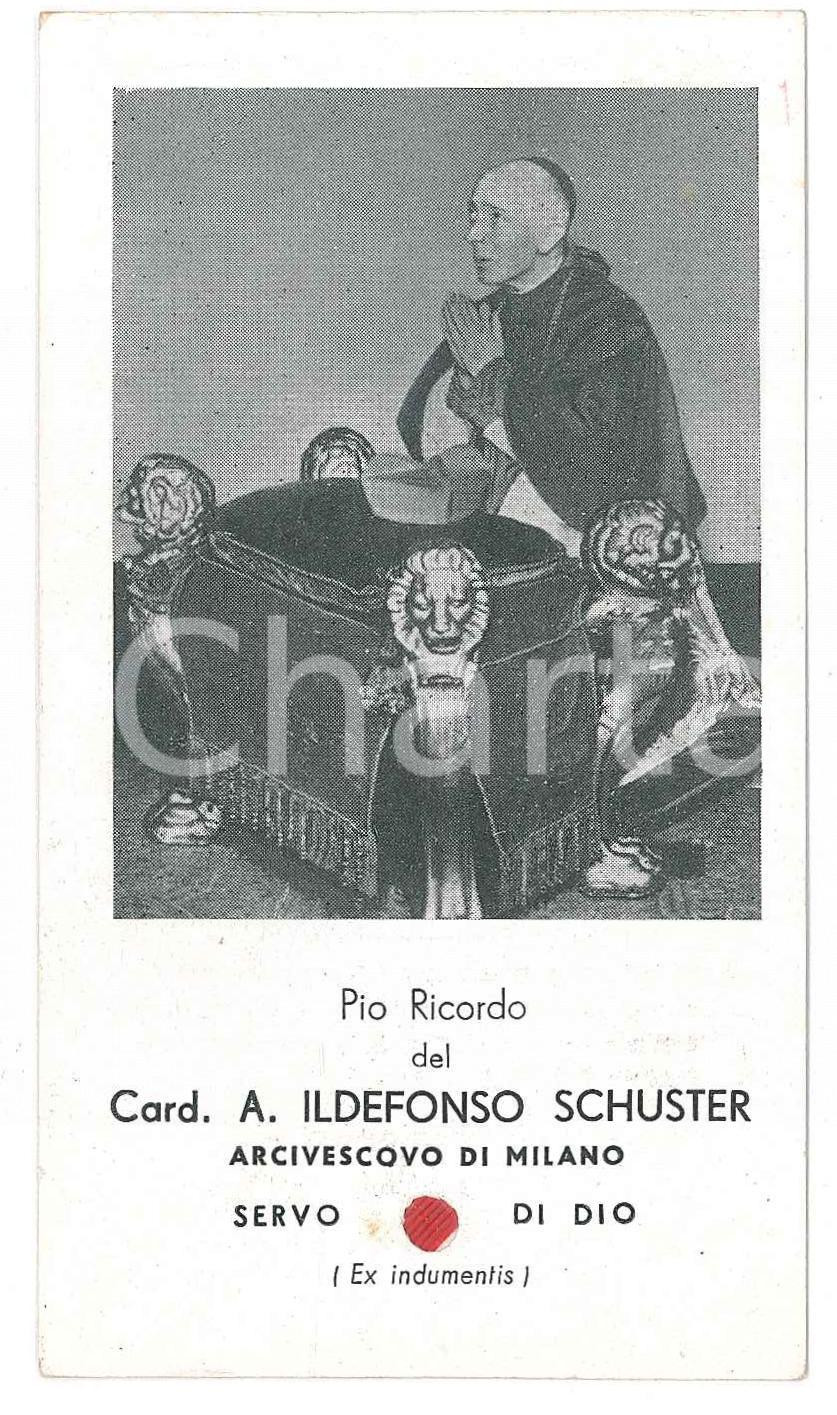 Oggetto da collezione cartaceo 1955 MILANO In memoria di Ildefonso SCHUSTER Santino con reliquia EX INDUMENTIS 1