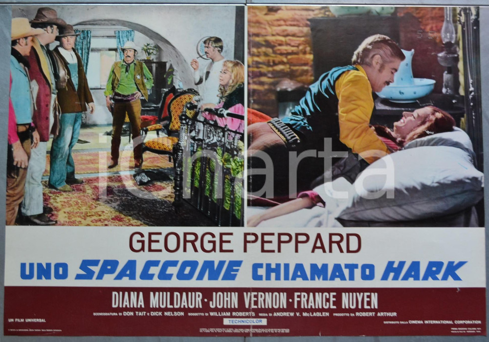 Materiale cinematografico d’epoca 1971 WESTERN Uno spaccone chiamato Hark  George PEPPARD Lobby card 1