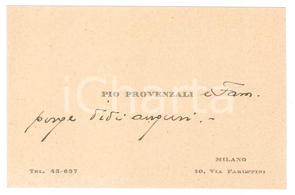 Oggetto da collezione cartaceo 1920 ca MILANO Via Faruffini 10  Pio PROVENZALI Biglietto di auguri 10x7 cm 1