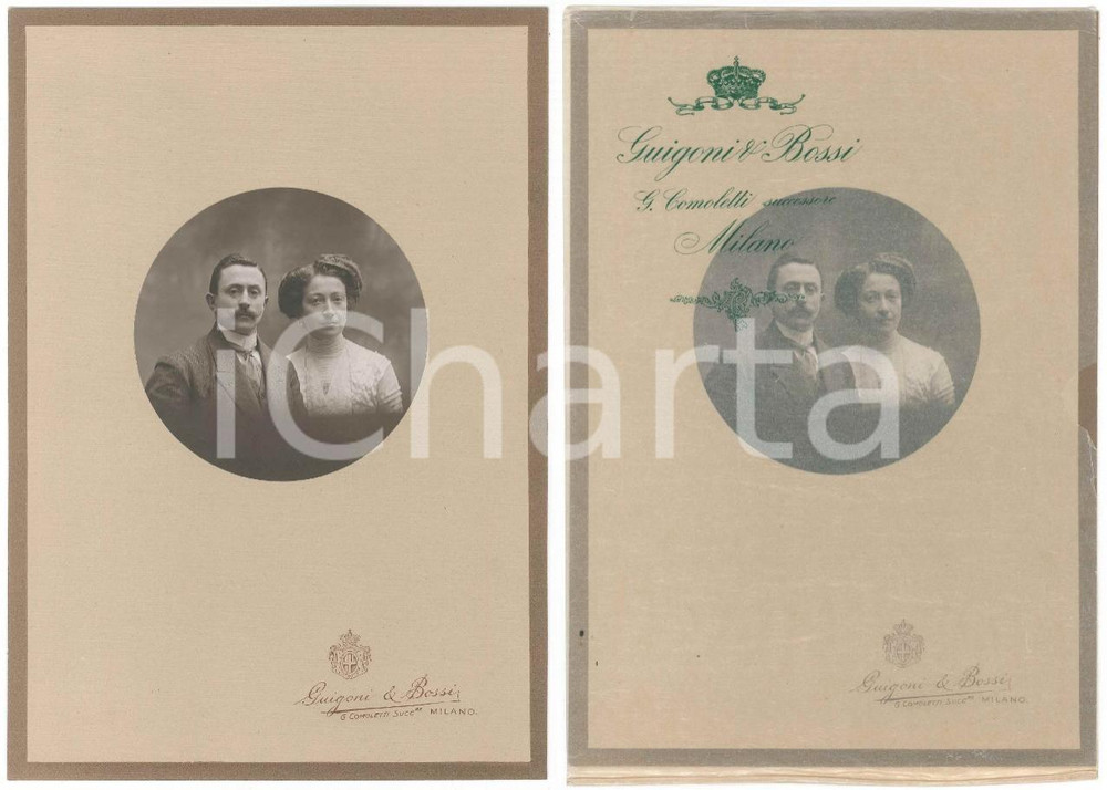 Fotografia d epoca originale 1916 AOSTA Ritratto di una coppia di sposi Foto GUIGONI & BOSSI 17x25 cm 1