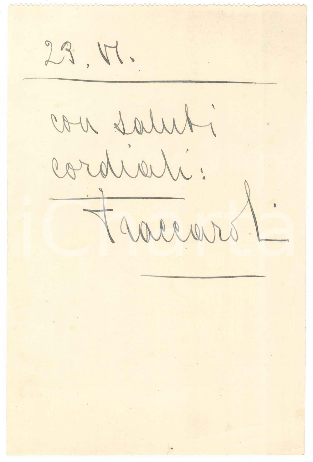 Autografo originale 1940 ca  Arnaldo FRACCAROLI  Biglietto AUTOGRAFO 1