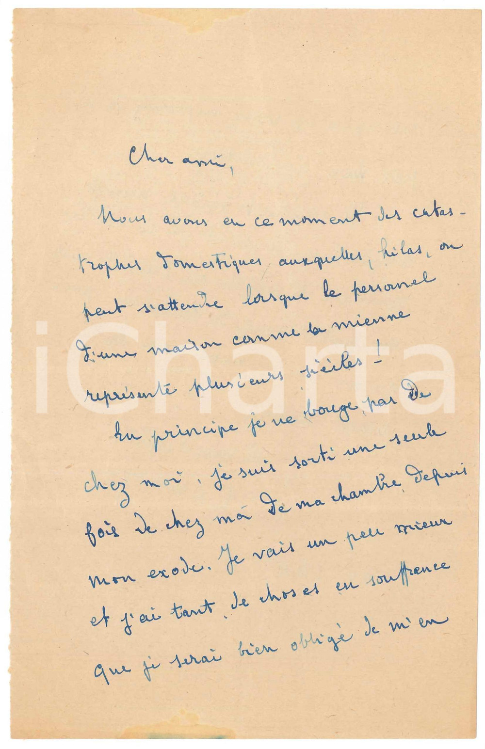 Autografo originale 1945 Etienne BANDY DE NALECHE e le catastrofi domestiche Autografo 1