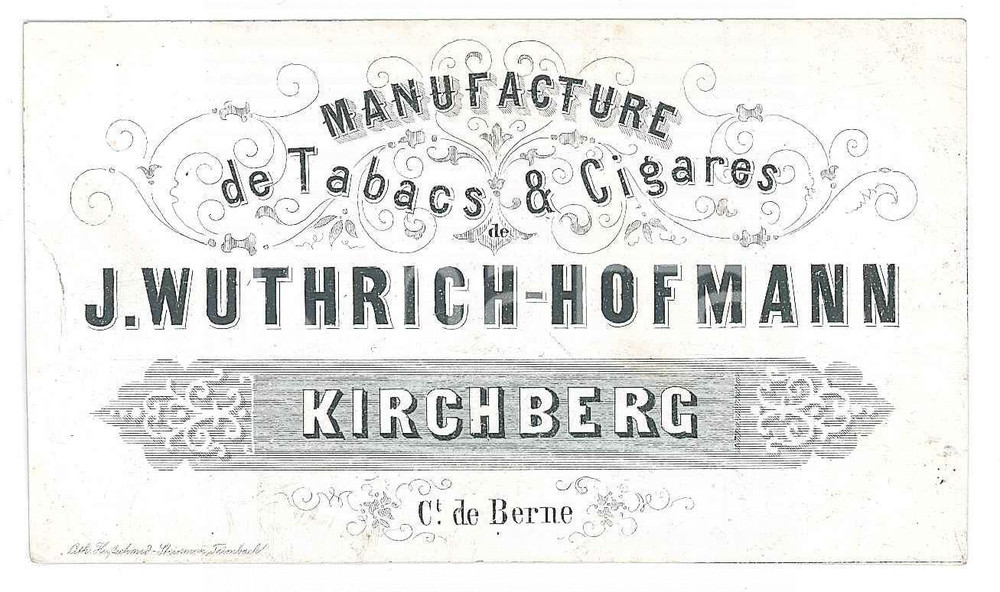 Oggetto da collezione cartaceo 1900 ca KIRCHBERG Manufacture de tabacs et cigares J. WUTRICH  HOFMAN Biglietto 1