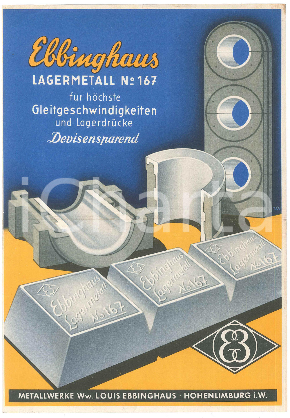 Materiale pubblicitario d’epoca 1950 ca HAGENHOHENLIMBURG  EBBINGHAUS  Metallwerke Volantino 1