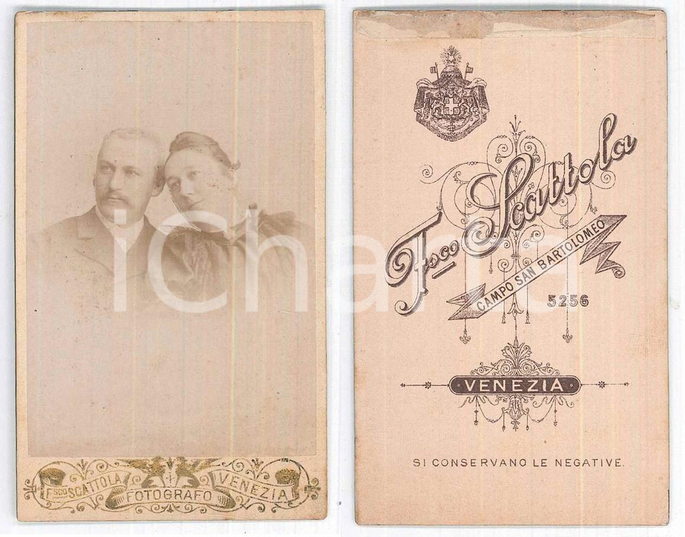 Fotografia d epoca originale 1890 ca VENEZIA Coppia di coniugi  Ritratto Foto Francesco SCATTOLA CDV 1