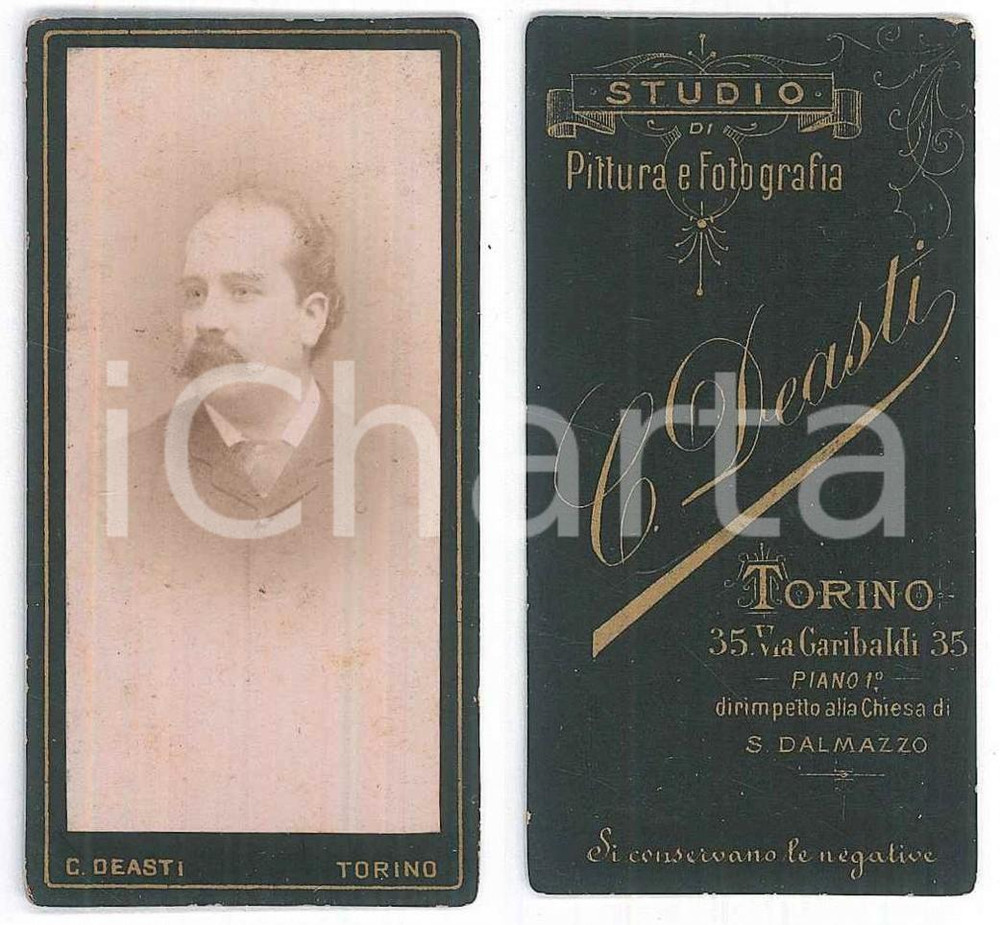 Fotografia d epoca originale 1880 ca TORINO Ritratto maschile  Busto  Foto Carlo DEASTI 4x8 cm 1