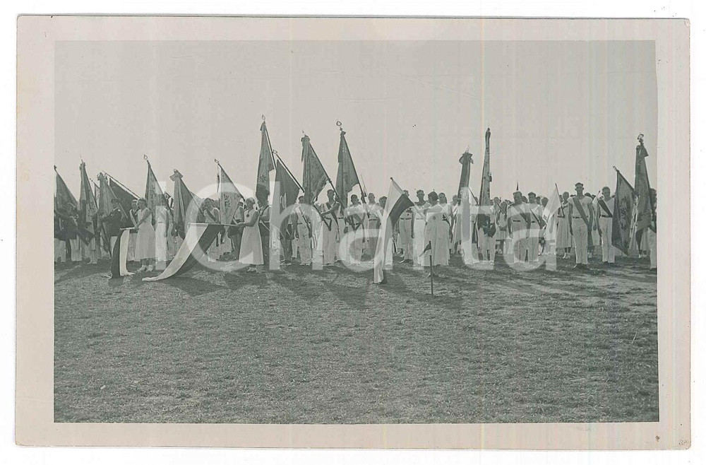 Fotografia d epoca originale 1933 HALBERSTADT D Manifestazione sportiva  Giovani con bandiere Foto 14x9 1