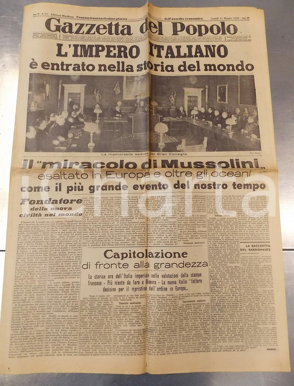Giornale, rivista storica 1936 GAZZETTA DEL POPOLO L Impero italiano  Miracolo di Mussolini  Giornale 1