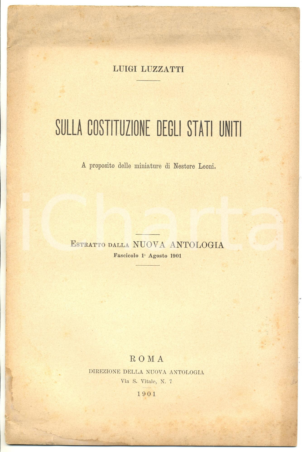 Libro, pubblicazione d epoca 1901 Luigi LUZZATTI Sulla Costituzione degli Stati Uniti  Nestore Leoni 1