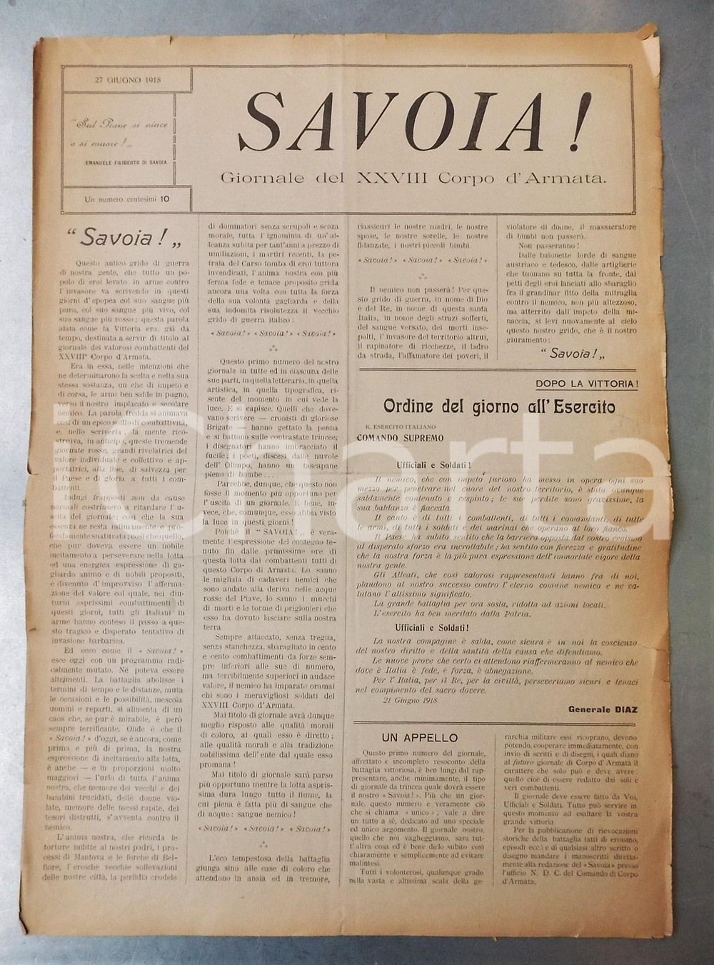Giornale, rivista storica 1918 WW1 SAVOIA! Tutta l Italia contro l Austria  Giornale di trincea nÂ°1 RARO 1