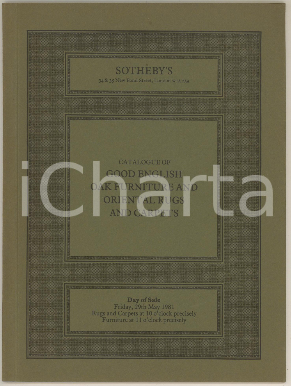 1981 LONDON SOTHEBY'S Catalogue good English oak furniture and oriental rugs