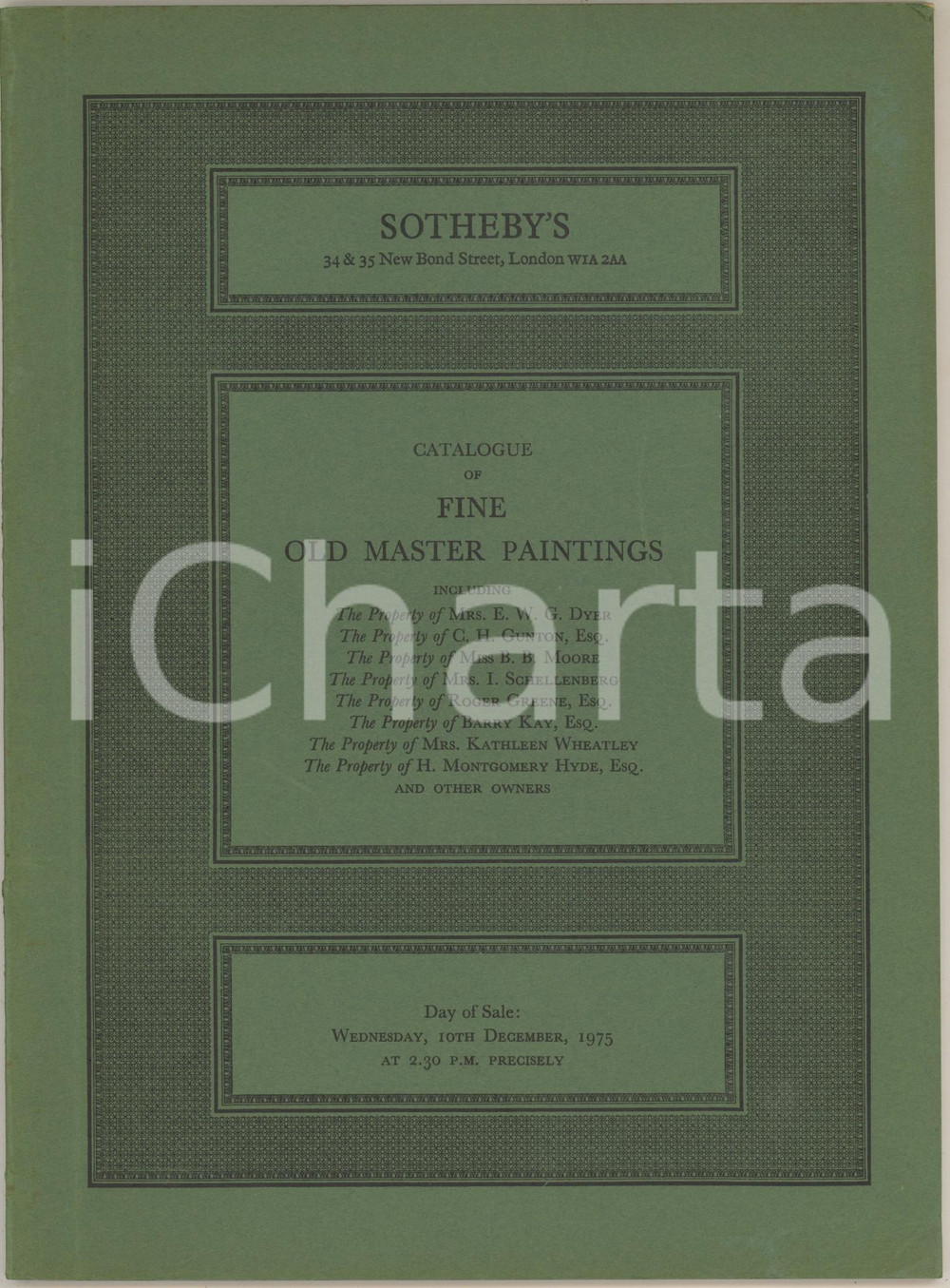 1975 LONDON SOTHEBY'S Catalogue of fine old master paintings *33 pp.