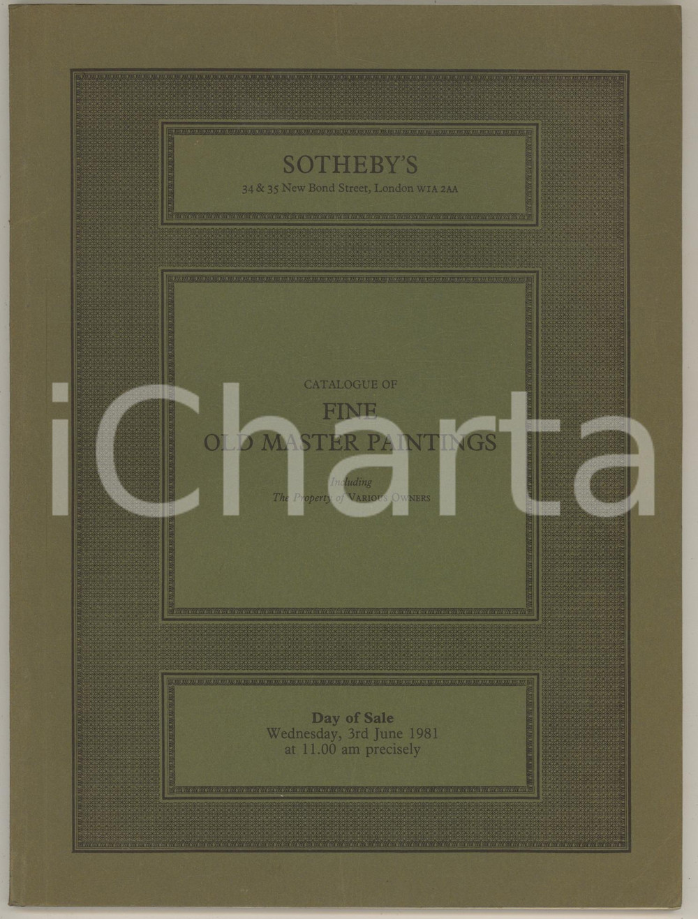 1981 LONDON SOTHEBY'S Catalogue of fine old master paintings *ILLUSTRATED Catalogo originale dell'asta del 3 giugno 1981, illustrato.PAGINE: 91 GOOD/buono  Formato: 18x24 cm originale e autentica 1