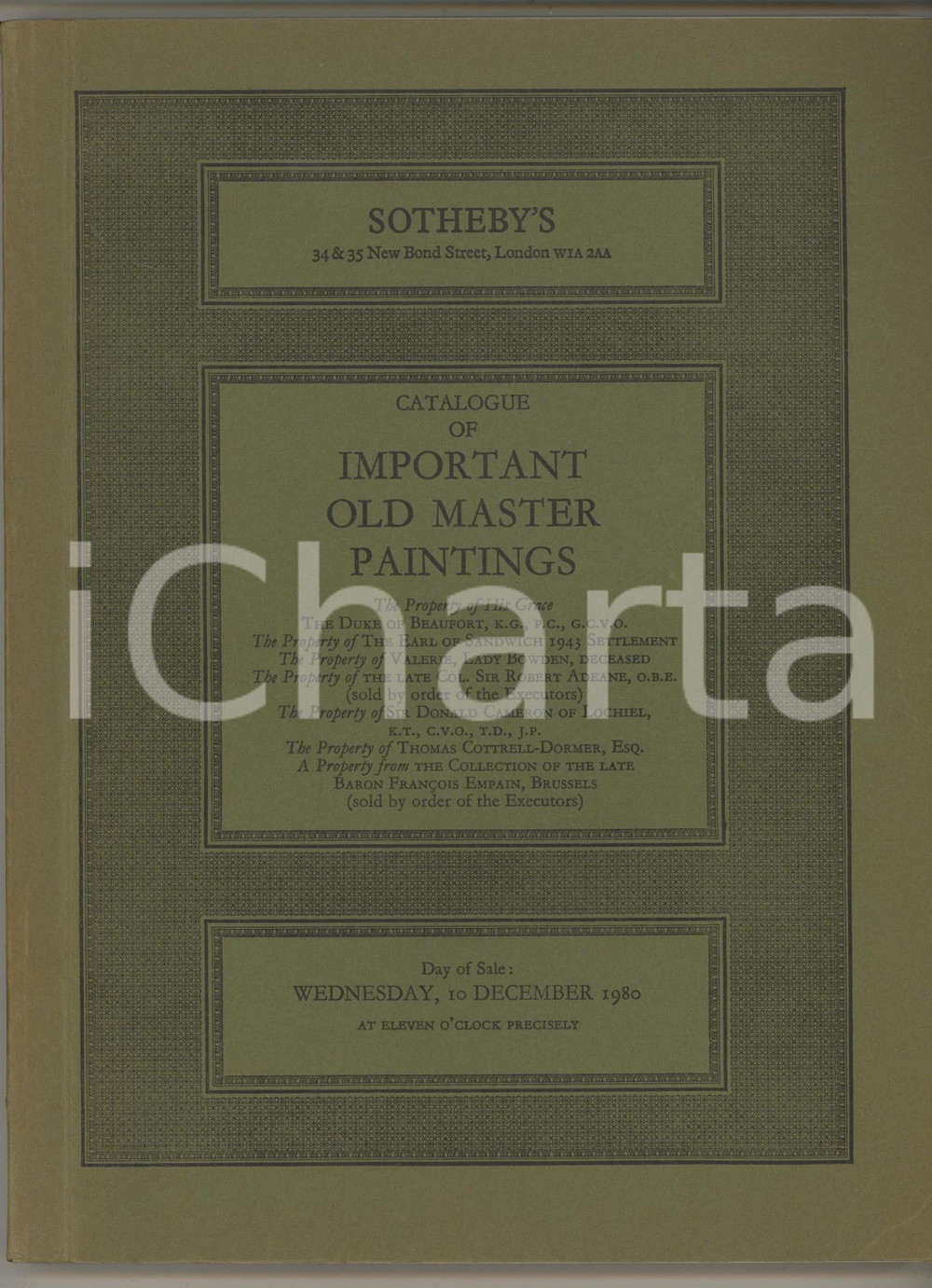 1980 LONDON SOTHEBY'S Catalogue of important old master paintings *ILLUSTRATED