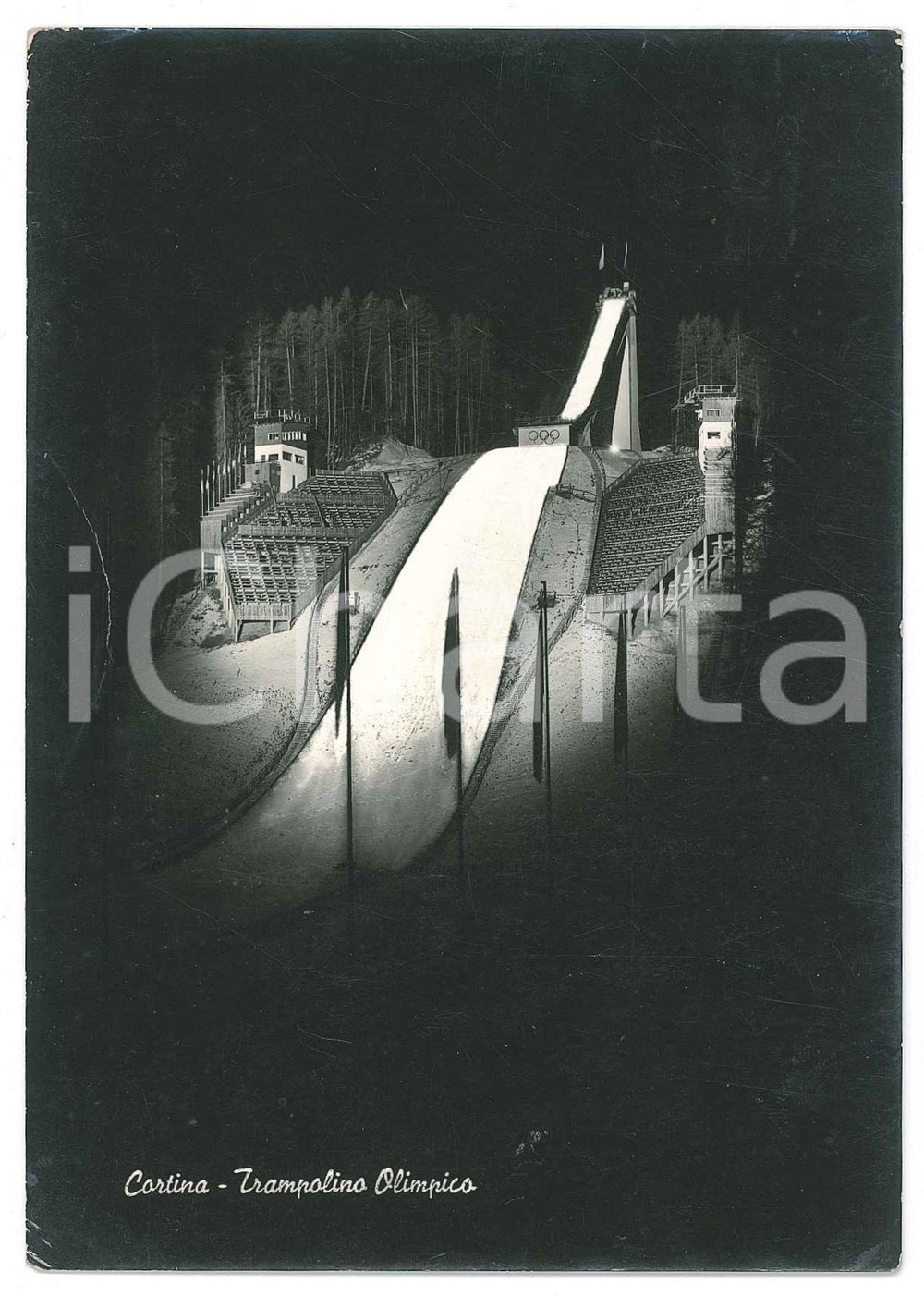 Cartolina originale da collezione 1959 CORTINA D AMPEZZO  Trampolino Olimpico illuminato di notte  Cartolina FG 1