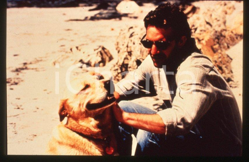 Fotografia d epoca originale Kevin COSTNER con il suo cane  1985 ca 35mm vintage slide 2 1