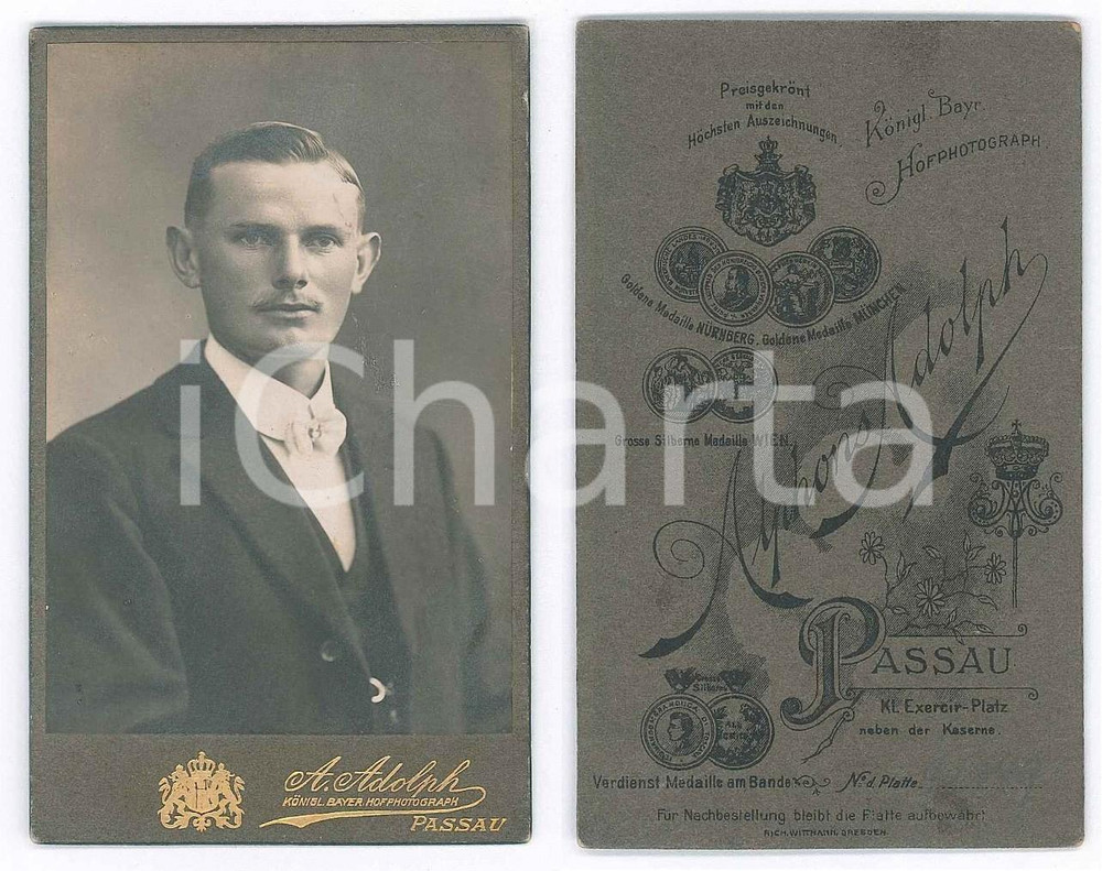 Fotografia d epoca originale 1890 ca PASSAU D Ritratto maschile  Busto  Foto Alphons ADOPLH CDV 1