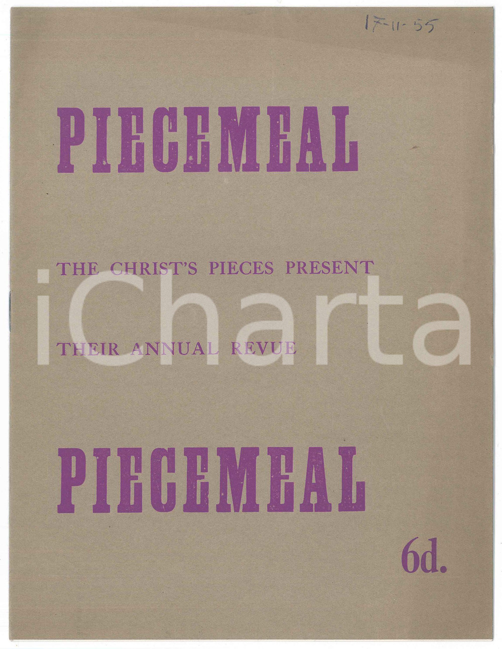 Materiale pubblicitario d’epoca 1955 CAMBRIDGE  THE CHRIST S PIECES Piecemeal Revue  Programme 1