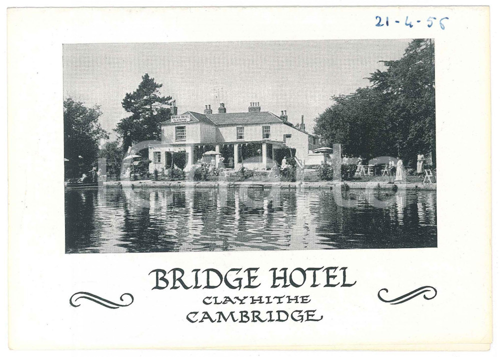 Materiale pubblicitario d’epoca 1956 CLAYHITHE / CAMBRIDGE  BRIDGE Hotel  Pieghevole 1